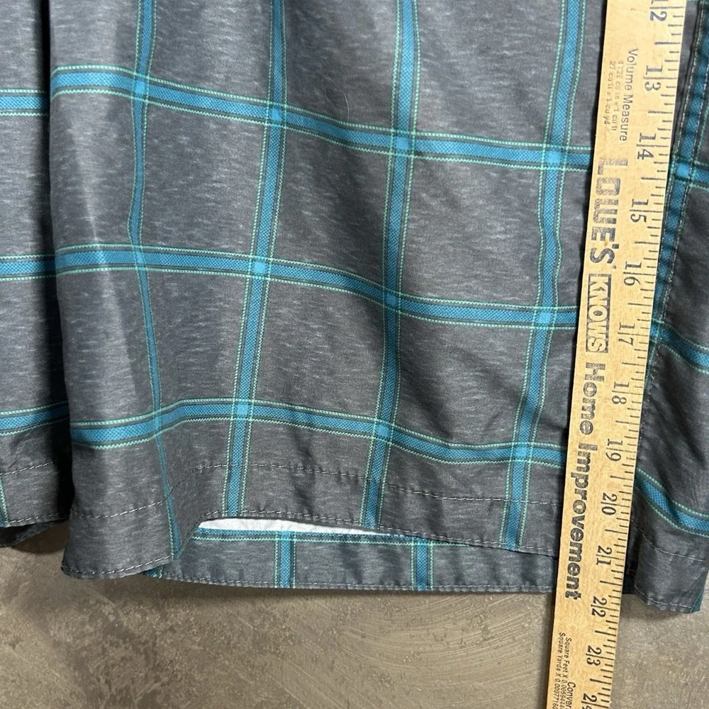 Old Navy Swim Trunks Men's Medium Gray And Blue Plaid Board‎ Shorts Drawstring